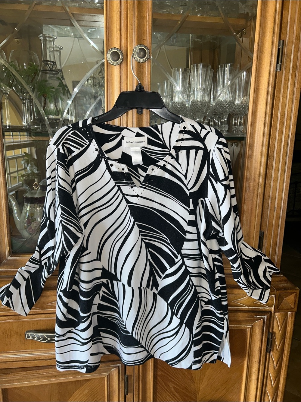 Alfred Dunner Black & White Swirl Print Women's Blouse